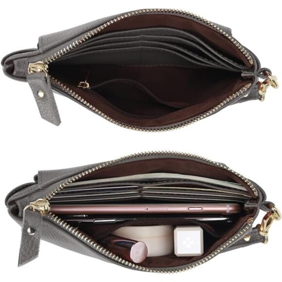 Women's Genuine Leather Wristlet Handbags Grey - Picture 3 of 6